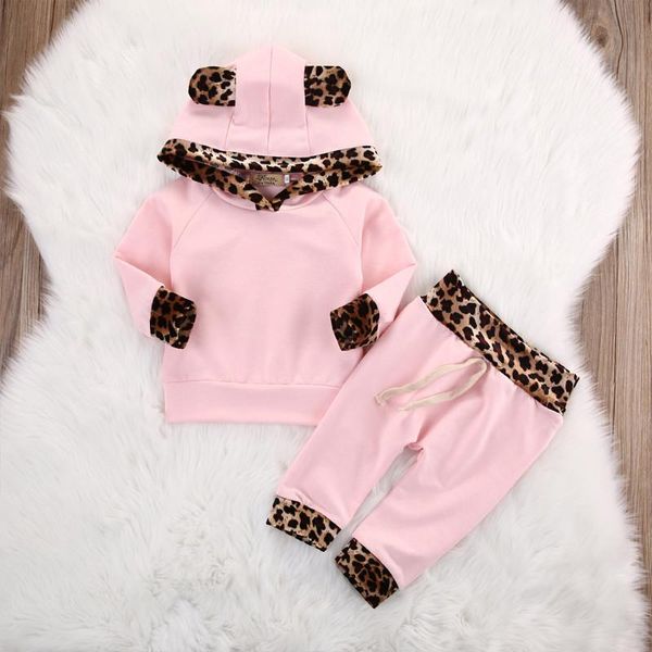 

clothing sets spring autumn toddler outfits kids clothes girls baby girl born bear tracksuit pink leopard hoodied + pants, White