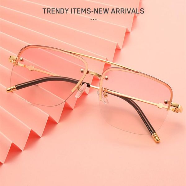

vintage oversized half alloy frame sunglasses for women girls korea style pilot gradient lenses decorative sun glasses uv400, White;black