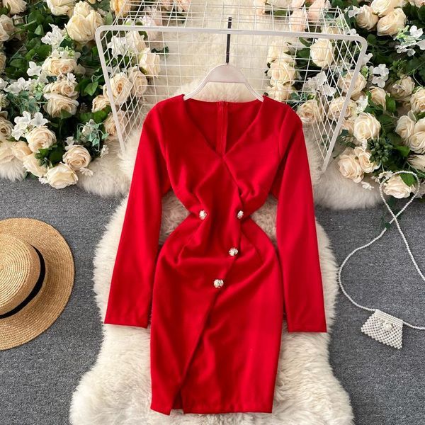 

casual dresses women's autumn winter 2021 fashion v neck button-down mini package hip dress vestido feminino q174, Black;gray