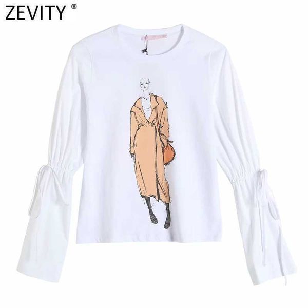 

zevity women fashion o neck bearty print casual smock blouse female poplin sleeve patchwork knit shirts chic blusas ls9121 210603, White