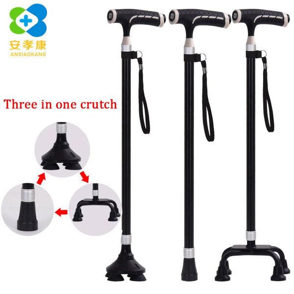 

safe old man crutches non-slip t handle three feet convert nordic walking stick polse canes for elderly trekking poles