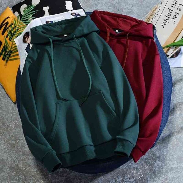 

men's hoodies & sweatshirts 2021solid color simple thickened hooded autumn and winter casual versatile sweater loose round neck ko, Black