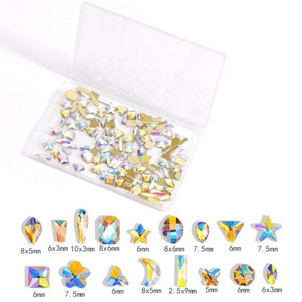 

nail art decorations 100pcs professional crystal kit multi shapes glass ab rhinestones holographic polish decor for diy craft, Silver;gold