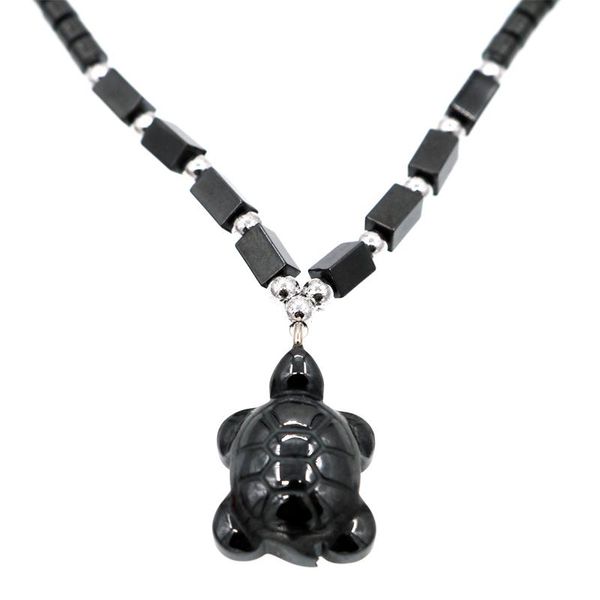 

trendy black onyx tortoise necklace with gift box women animal natural stone carnelian pendant necklaces for girls, Silver