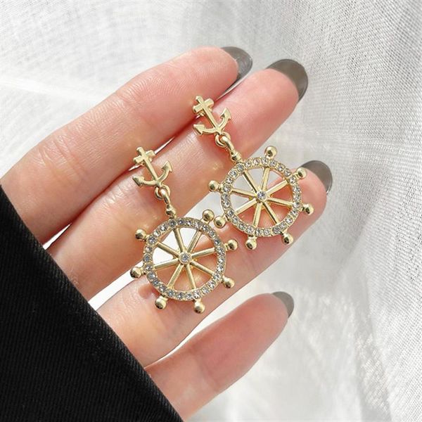 

dangle & chandelier classic hollow round rudder anchor steering wheel clock arrow rhinestone drop pendent earrings for women girls ear jewel, Silver