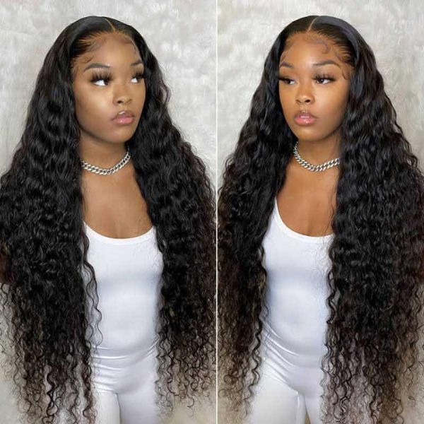 

water wave lace front wig 13x4 human hair wigs 180 brazilian deep curly frontal pre plucked1, Black;brown