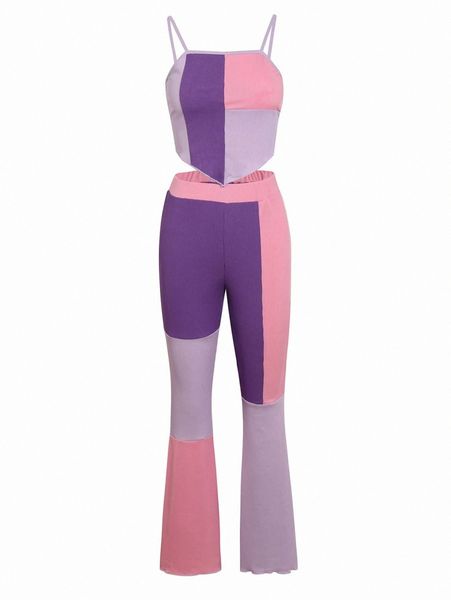 

colorblock lettuce trim hanky hem cami & pants g0ie#, White