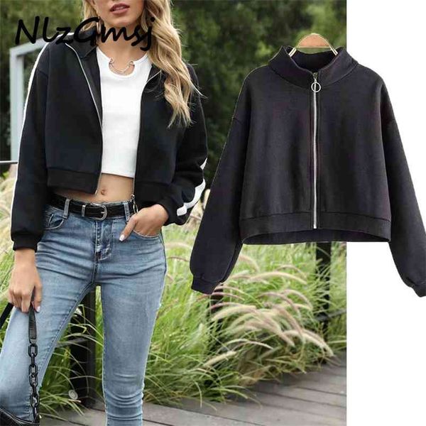 

jacket women korean version japanese spring size plus cashmere keep warm zipper long sleeve coat 210628, Black;brown
