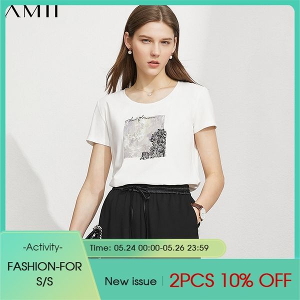 

minimalism summer fashion women's tshirt offical lady cotton printed oneck loose 12120006 210527, White