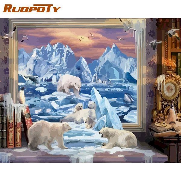 

paintings ruopoty frame polar bear diy painting by numbers animals paint number handpainted gift wall decor 60Ã75cm artwork