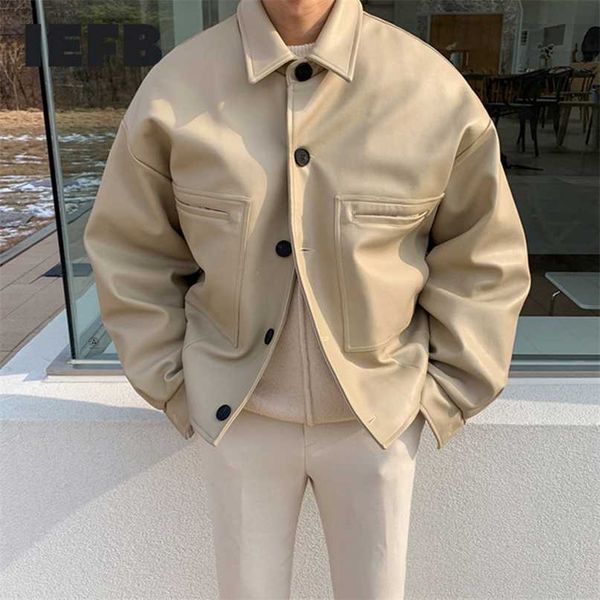 

iefb men's thickened autumn pu leather clothing trend handsome loose korean single breast coat short clothes 9y5732 211008, Black
