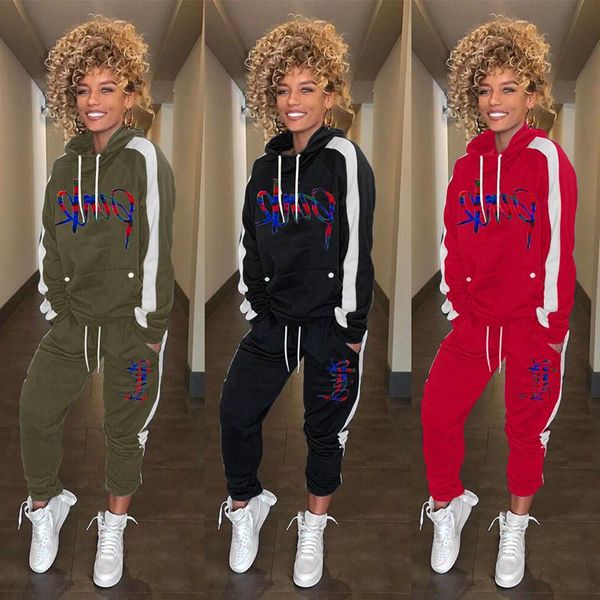 

two piece dress letters spliced fashion sweatsuit turtleneck full sleeve pullovers and sports pants 2 set women tracksuit outfit, White