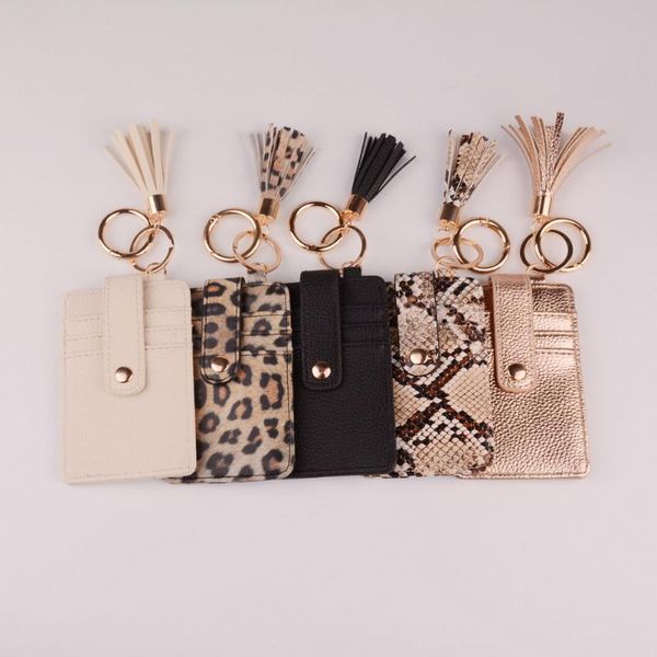 

keychains 2021 leopard snake kabaw wallet pu leather tassel card bag keychain for women men friendship bracelet jewelry, Silver