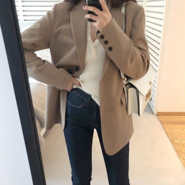 

women's jackets spring autumn women blazer jacket casual khaki black work suit coat office lady single breasted long sleeve slim f, Black;brown