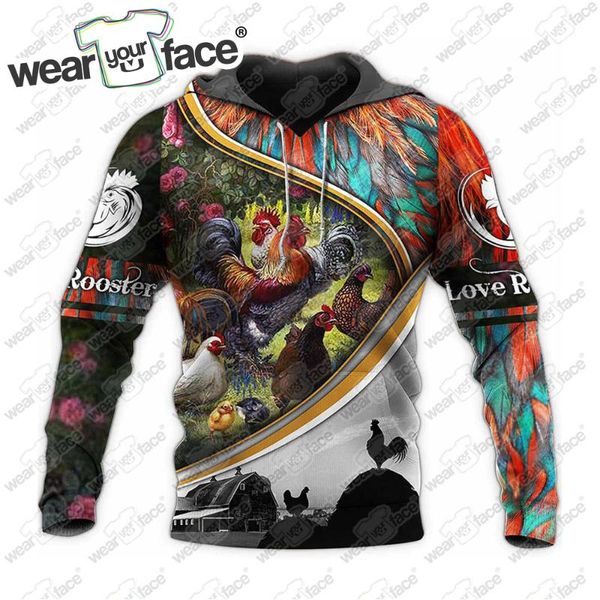 

men's hoodies & sweatshirts love rooster 3d all over printed crewneck hoodie sports casual animals streetwear vocation men clothing, Black