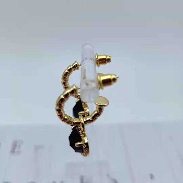 

gold plated brass, black zircon, trendy wind s925 silver needle earrings, earrings and earrings, Golden