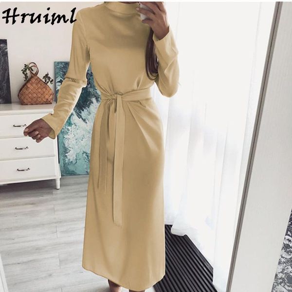 

casual dresses wholesale summer dress 2021 long sleeve stand collar solid color bandage for women arrival fashion robe femme, Black;gray