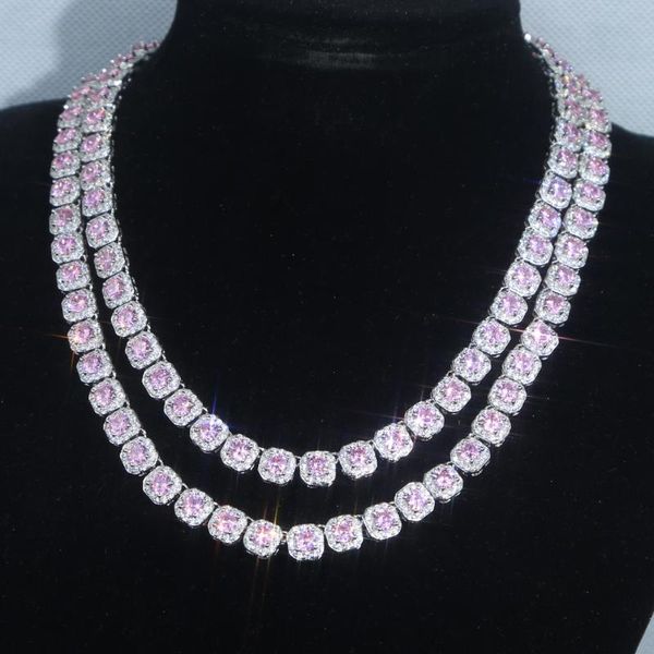 

chokers pink hip hop bling women choker geometric square white cz cluster tennis chain necklace 15" 16" 18", Golden;silver
