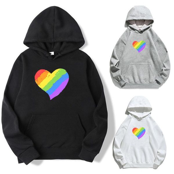 

women's hoodies & sweatshirts women hoodie rainbow heart printed fleece long sleeve loose sweatshirt with hat girls pullovers winter, Black