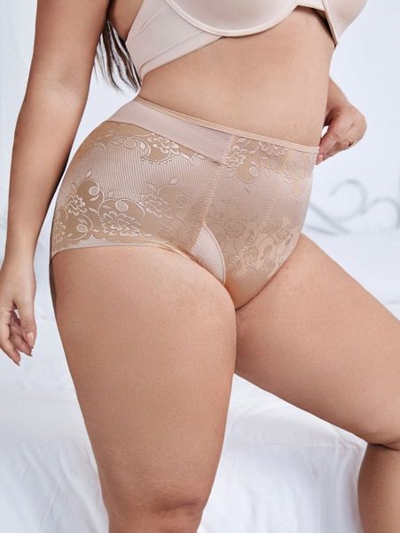 

plus floral lace shapewear panty s5th#, Black;white