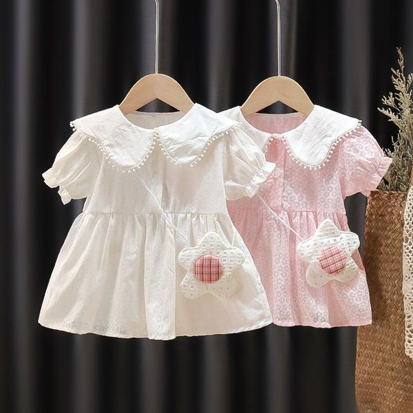 

girl's dresses 2021 fashion baby girls dress doll collar sweet flower princess birthday party summer born infant kids clothing, Red;yellow