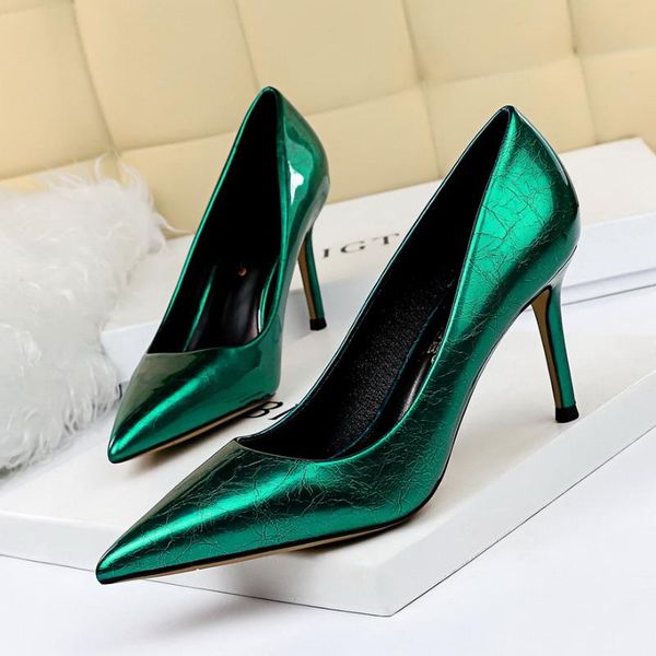 

dress shoes 2021 women 8cm high heels pumps plus size 43 pointed toe luxury valentine lady low heel scarpins yellow green blue, Black