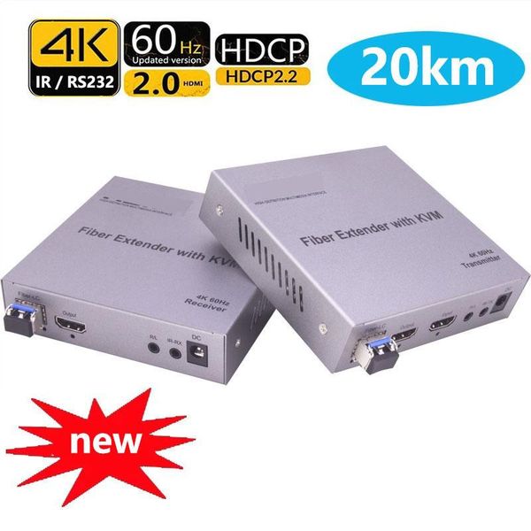 

20km -compatible kvm extender by fiber optic cable 4k 60hz transmitter receiver audio video converter fit usb keyboard mouse cables & co con