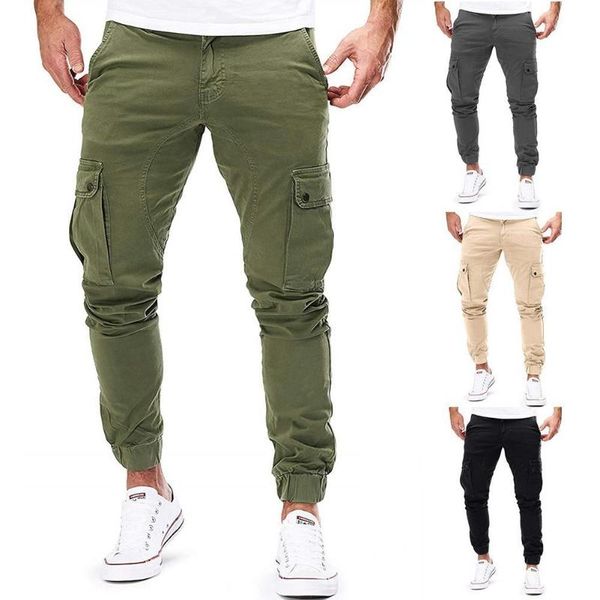 

men's pants men fashion elasticated slim-fit casual multi-pocket long sport jeans work cotton tracksuit bodybuilding skinny pant, Black