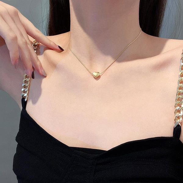 

pendant necklaces personality simple and compact love necklace titanium steel design sense temperament clavicle chain choker, Silver