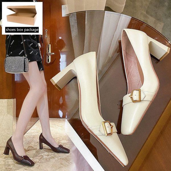 

xpay 2021 classic design high heels women's pumps dress/office matched hoof heels leather shoes mori square toe casual shoes, Black