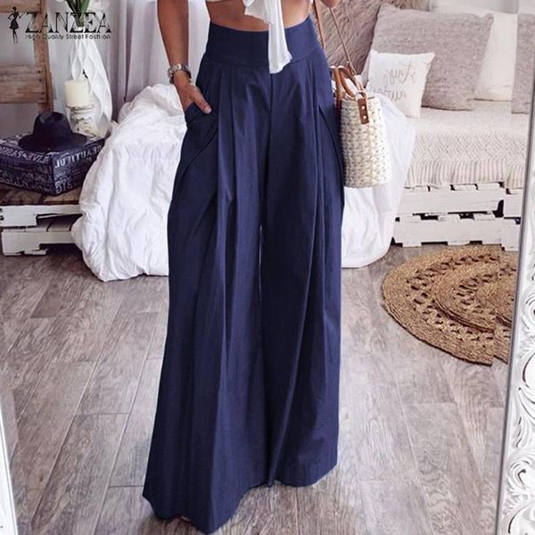 

women's pants & capris women wide leg high waist pockets long trousers casual back zip pantalones office lady work chic bottoms stree, Black;white