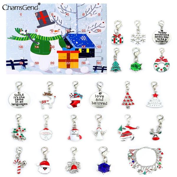 

earrings & necklace christmas jewelry set diy advent calendar 2021 countdown 22pcs pendants charms 2pcs bracelets family gift, Silver