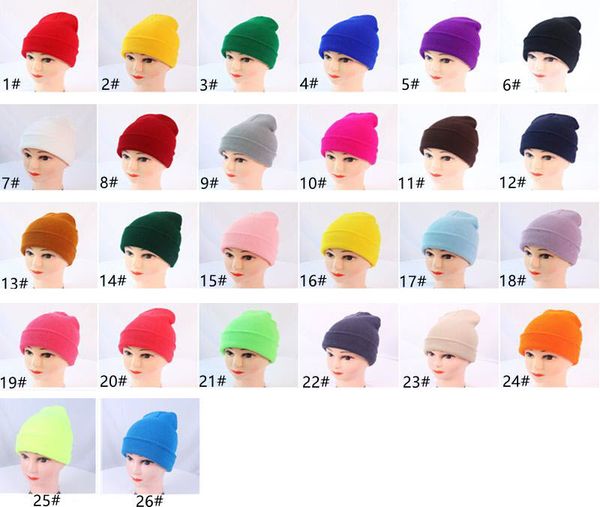 

winter beanie hats for men women warm cozy knitted cuffed skull cap 26 colors bulk wholesale, Yellow