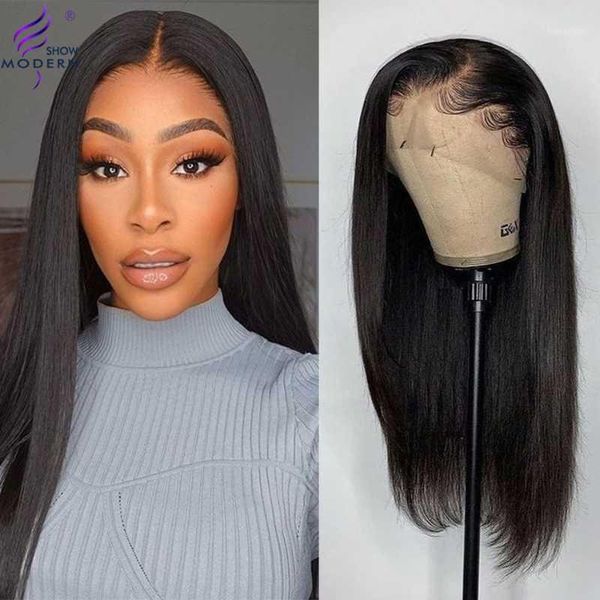 

modren show straight 4Ã4 lace closure wig human hair wigs brazilian 13Ã4 frontal for women remy pre plucked 150 density1, Black;brown