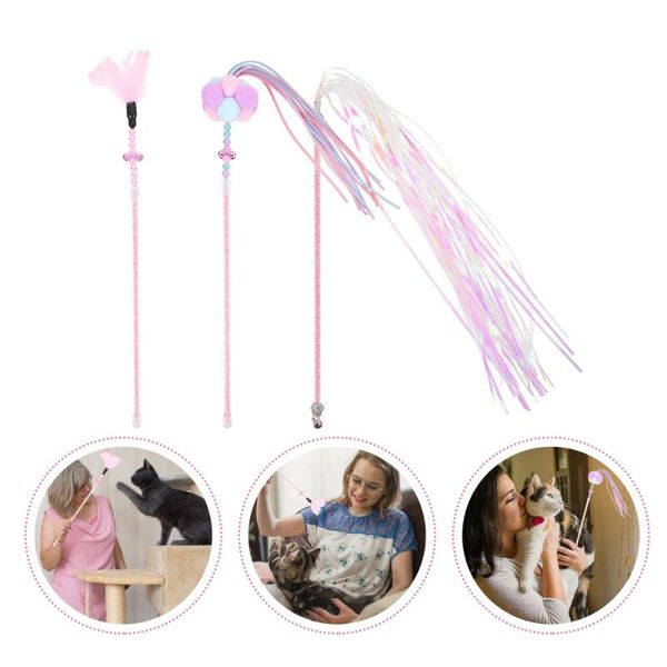 

cat toys 3pcs teaser wands funny interactive adorable kitten teasers