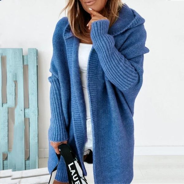 

women's knits & tees womens knitted cardigan casual female hooded soft knitting sweater autumn solid batwing sleeve loose winter jumpe, White