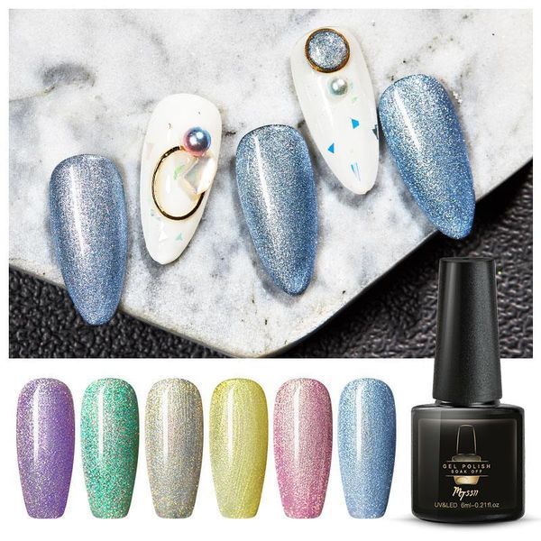 

mtssii 6ml holographic sparkling nail gel polish laser shimmer glitter sequins soak off uv led manicure lacquer varnish1, Red;pink