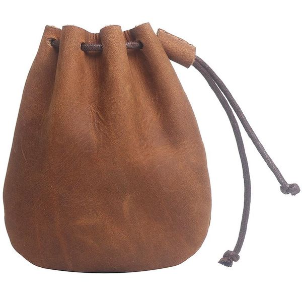 

storage bags vintage leather drawstring mouth bag portable key case pocket