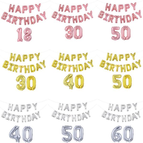 

set 16inch rose gold happy birthrday letter number foil helium balloons 18 21 30 40 50 60 birthday party decor globos decoration