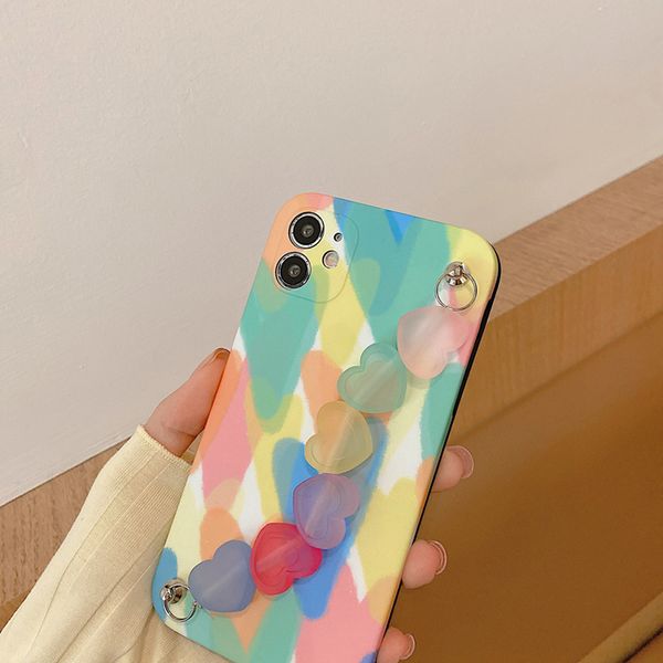 

cute girls cases with colorful transparent heart chain compatible for iphone 12 pro full cover phone case 97178