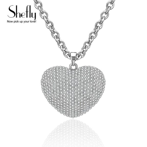 

pendant necklaces shefly fashion women jewelry wedding accessories luxury cz zircon heart necklace for lovers gifts xl00140, Silver