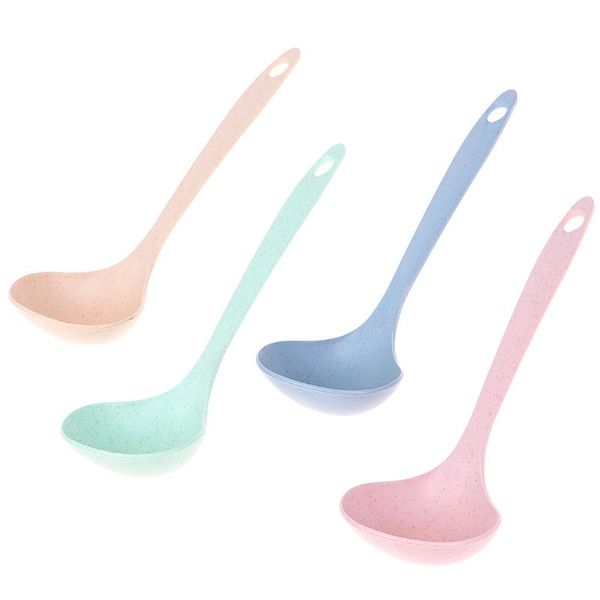 

spoons colorful tableware wheat straw rice ladle long handle soup spoon meal dinner scoops kitchen supplies cooking tool 1pcs