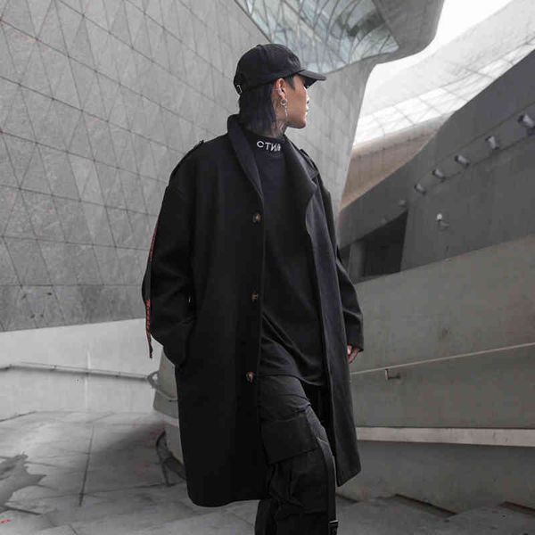 

men's jackets yasugupra male woolen jacket, new black overcoat hip hop for men, red ribbons, long jacket with bow ties 715k, Black;brown