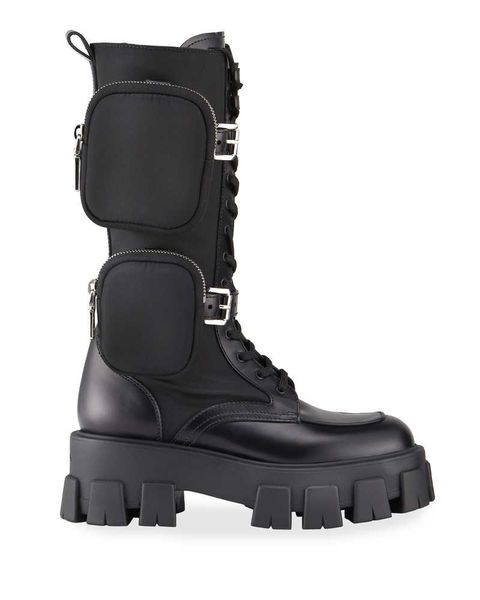 

boots women's shoes leather zip pocket tall combat, Black