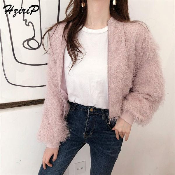 

women's trench coats hzirip 2021 spring and autumn korean version of the loose foreign hair fur coat women wide-waisted solid zipper, Tan;black