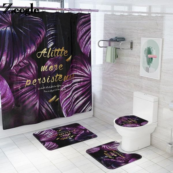 

printing shower curtain and flannel bath mat set home decor bathroom carpet rug memory foam u-shaped toilet mats