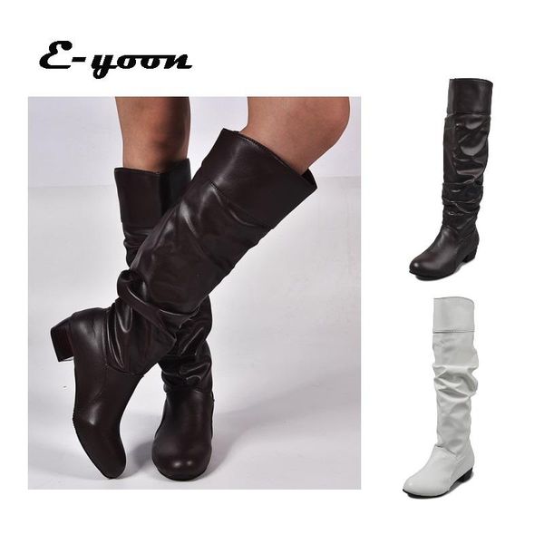 

boots women ladies shoes slip on ankle mid calf non pu leather soft footwear woman fashion spring, Black