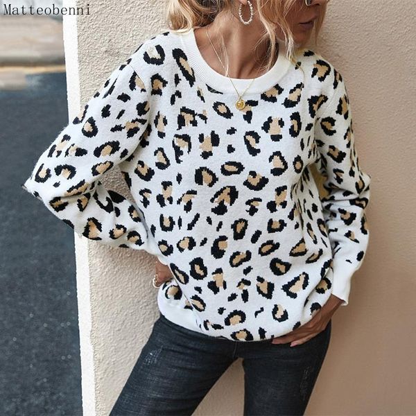 

women fashion leopard sweaters pullovers autumn winter casual loose backless knitwear long sleeve o-neck elegant jumper 2021 women's, White;black
