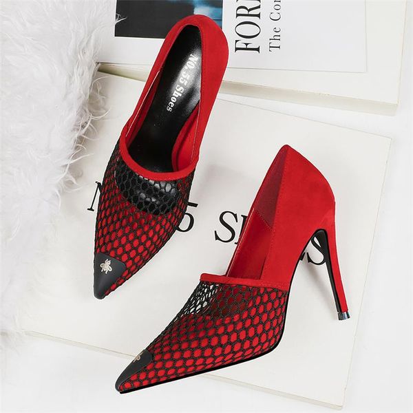 

dress shoes 2021 summer women 10cm fetish high heels prom pumps valentine hollow mesh breathable party scarpins wedding, Black