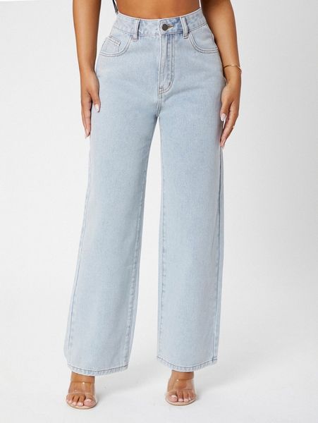 

petite slant pocket wide leg jeans s1rb#, Blue